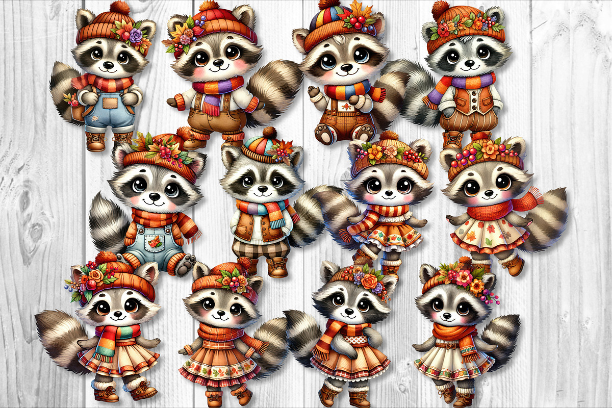 Autumn Cute Raccoon Clipart Set, a Seasonal Illustration by V Design Creator (Photo 9 of 9)