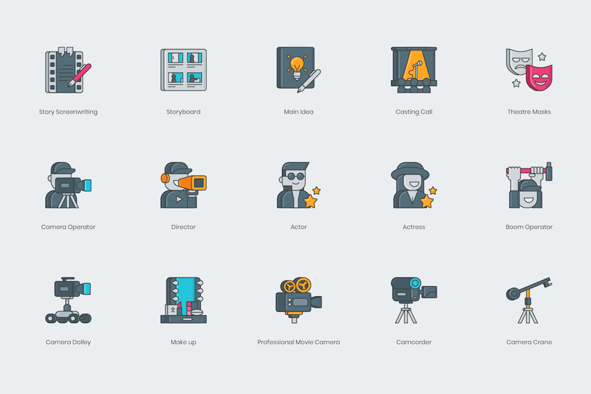 60 Video Production Icons, an Outline Icon by Flat Icons (Photo 2 of 5)