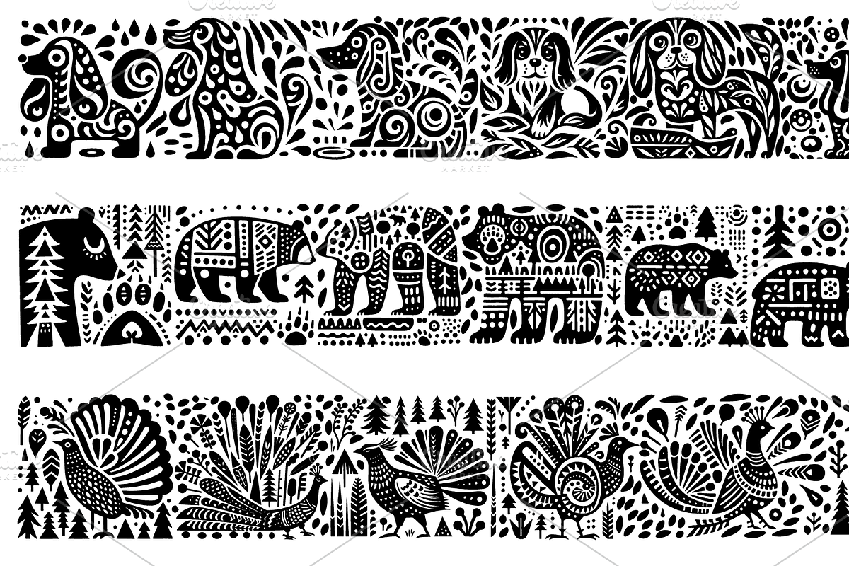 Vintage Animals and Fish Folk Art, an Illustration by devastd (Photo 12 of 30)