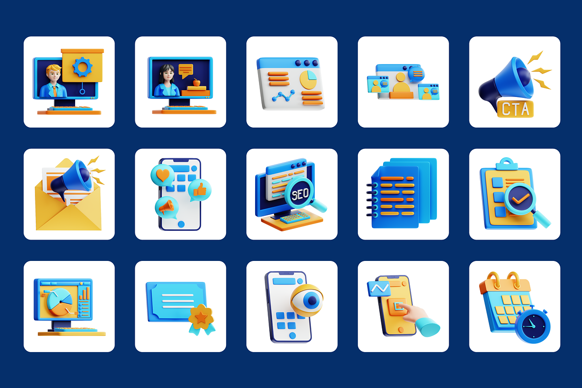 3D Virtual Seminar Icon Set, an Object 3D Model by Flat Icons (Photo 7 of 8)