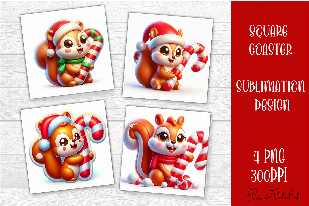 3D Christmas Coaster Sublimation, an Animal Illustration by ElenazlataArt (Photo 5 of 9)