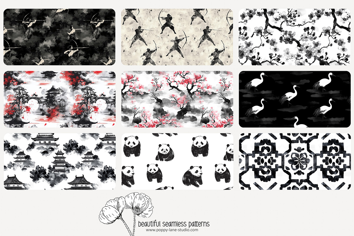 70 Asian ink wash seamless pattern, a Pattern Graphic by Poppy Lane Studio (Photo 3 of 10)