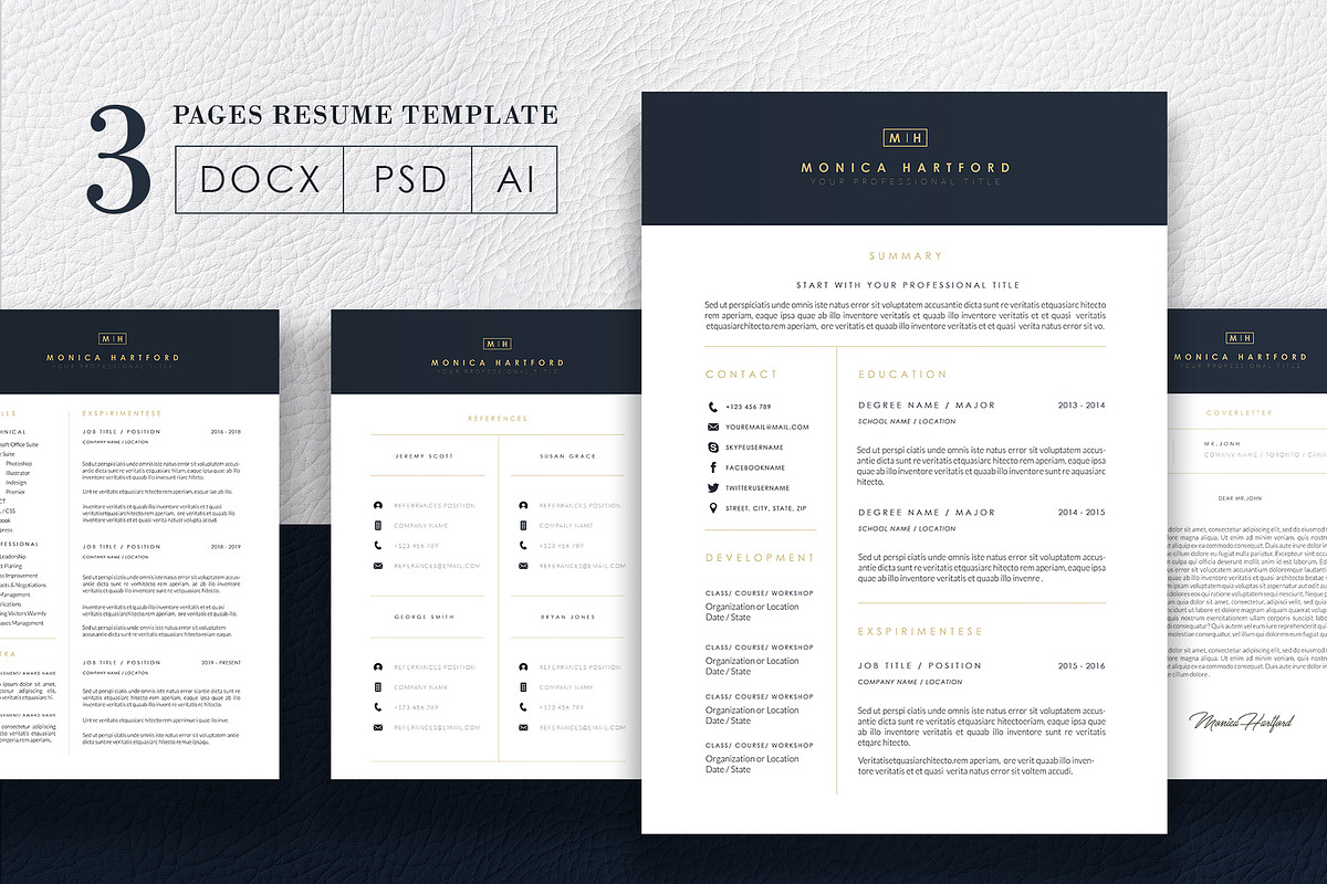 3 Pages Elegant Resume/CV Template M, a Resume Template by Showy68 Template (Photo 1 of 5)