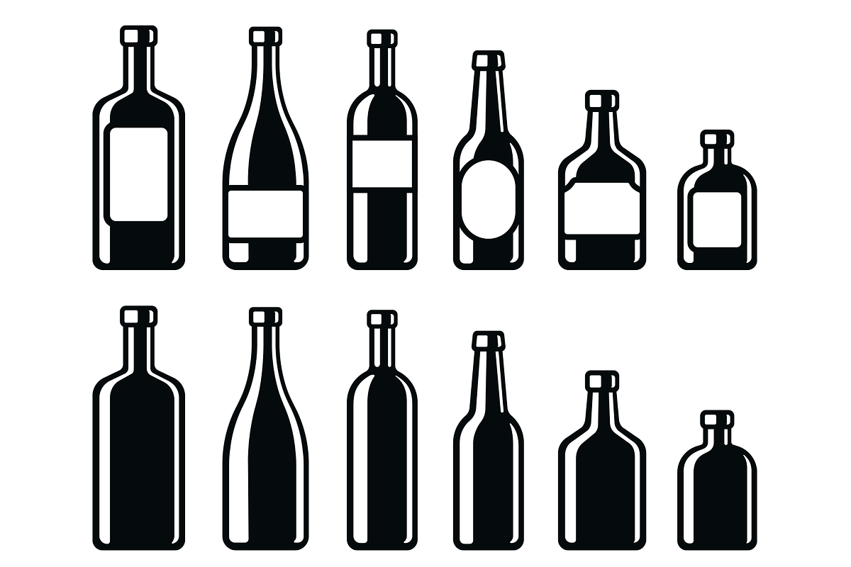 Alcohol Bottles Icons, a Solid Icon by Irina Mir