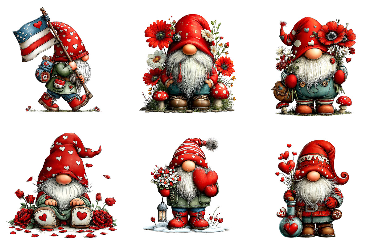 Whimsical Valentine Gnome Clipart, an Illustration by CreationArt (Photo 2 of 6)