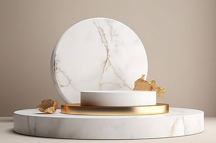 Empty podium showcase natural white marble design, a Photo by Dvoevnore photos