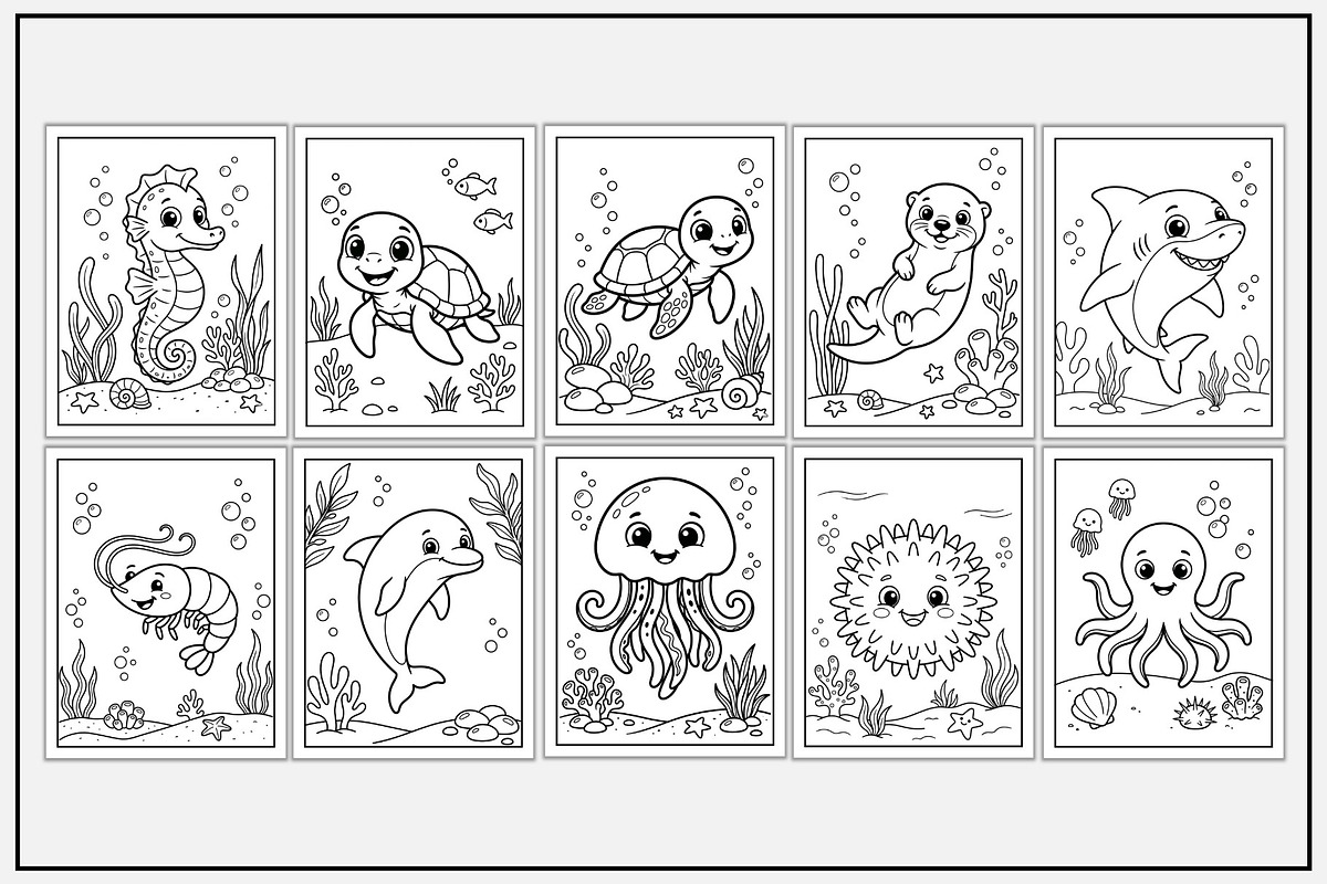 Aquatic Animals Coloring Book, an Animal Illustration by Lamia Emad (Photo 2 of 5)