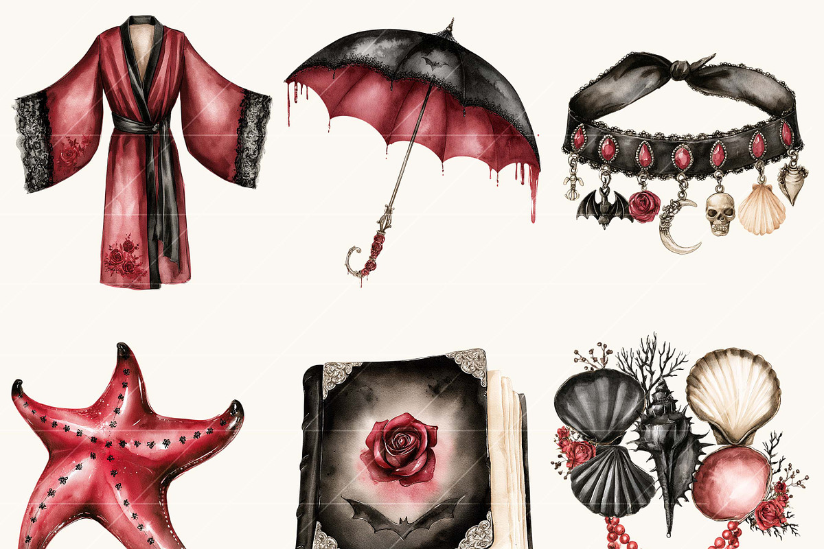 Gothic Vampire Beach Clipart, an Object Illustration by BusyDaydesign (Photo 5 of 9)