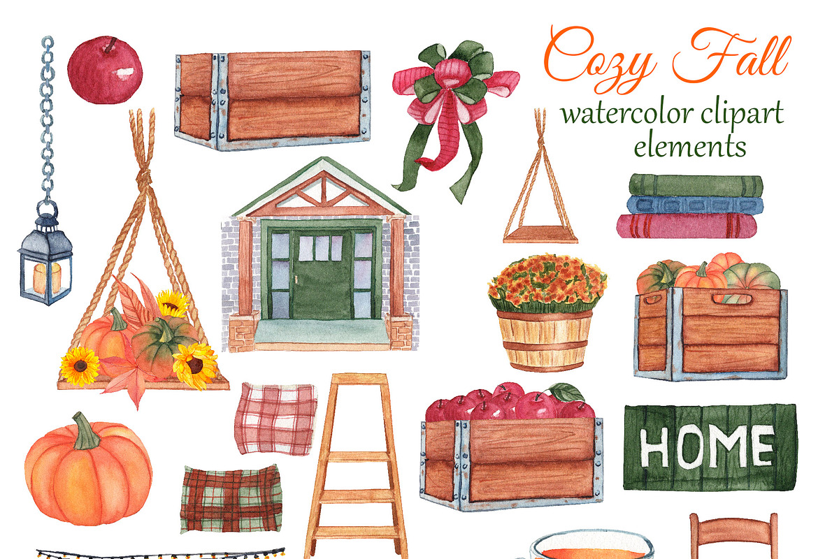 Cozy Fall Watercolor clipart, an Illustration by s.yanyeva (Photo 3 of 5)