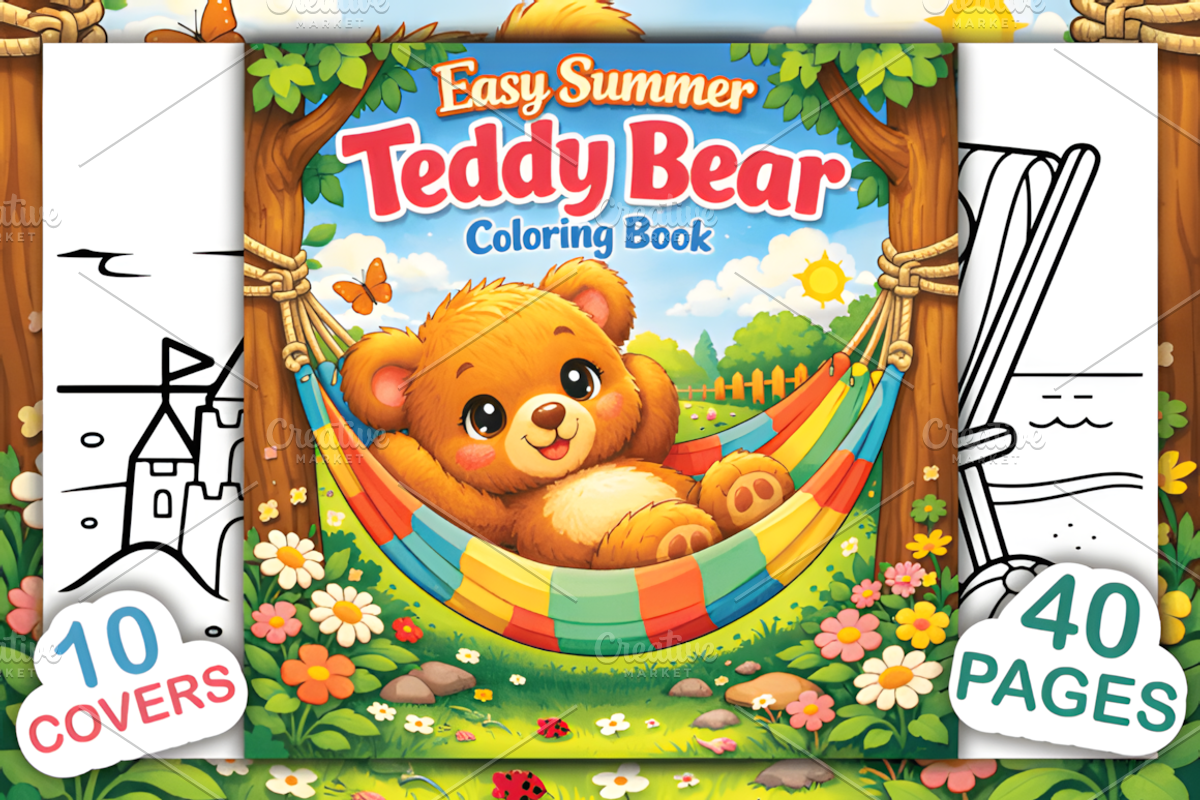 Easy Summer Teddy Bear Coloring Book, an Animal Illustration by Ink Gallery (Photo 1 of 4)