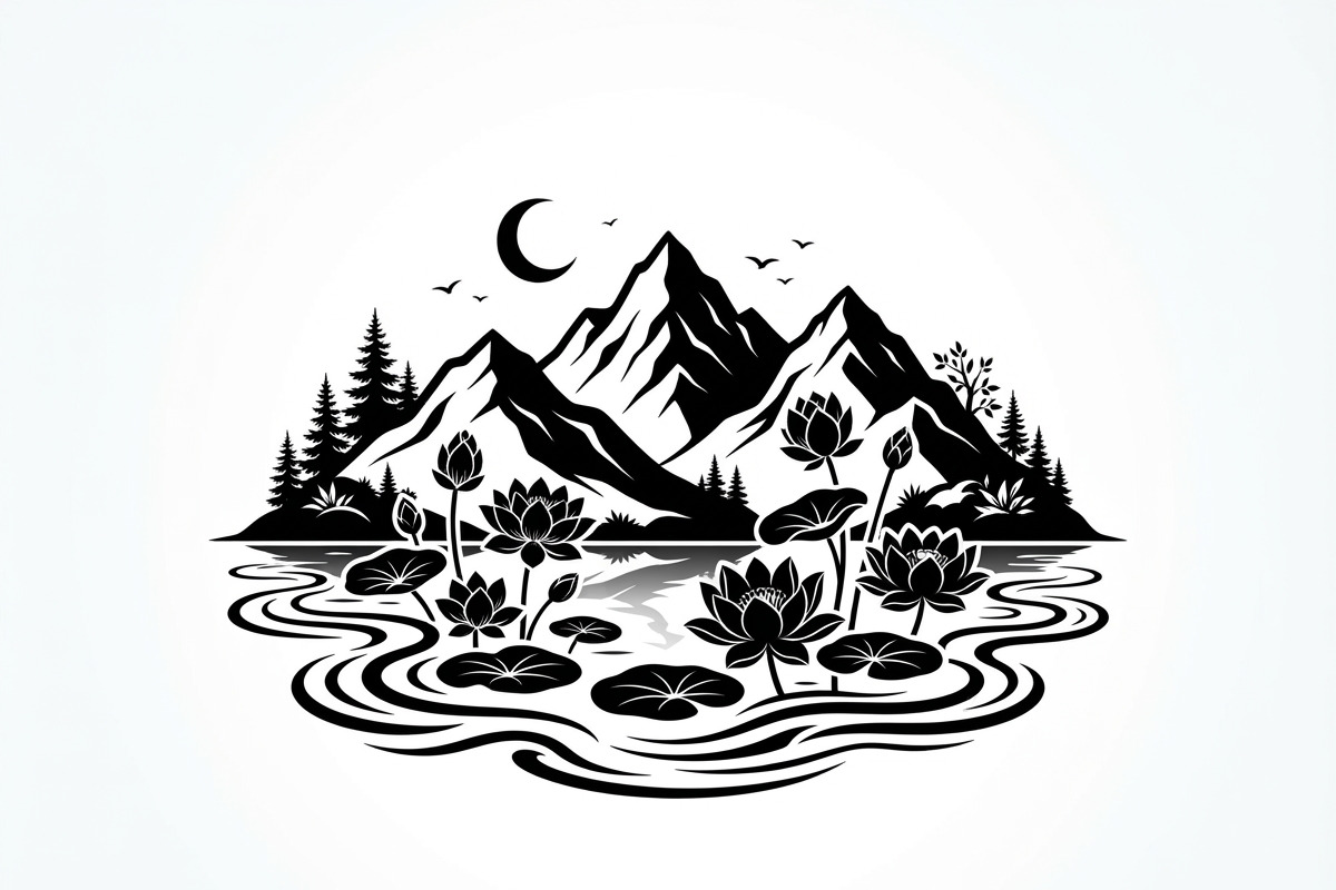60 Lotus Mountain Harmony Silhouette, an Empty State Illustration by Amazin_art (Photo 16 of 31)
