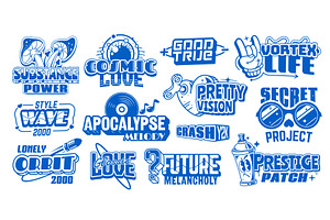 Blue y2k streetwear labels, an Object Illustration by Vector Tradition