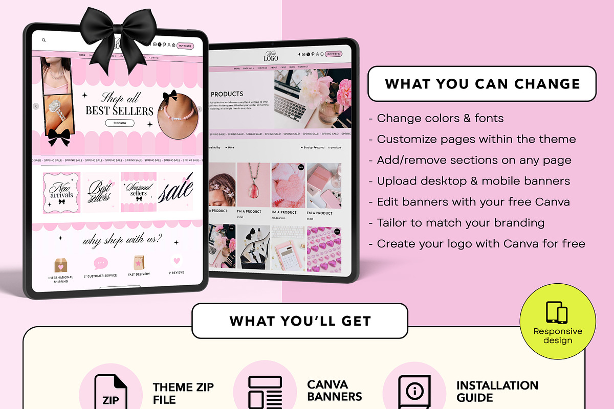 Pink Shopify Theme and Branding Kit, a Shopify Template by Template Twist Shop (Photo 4 of 9)