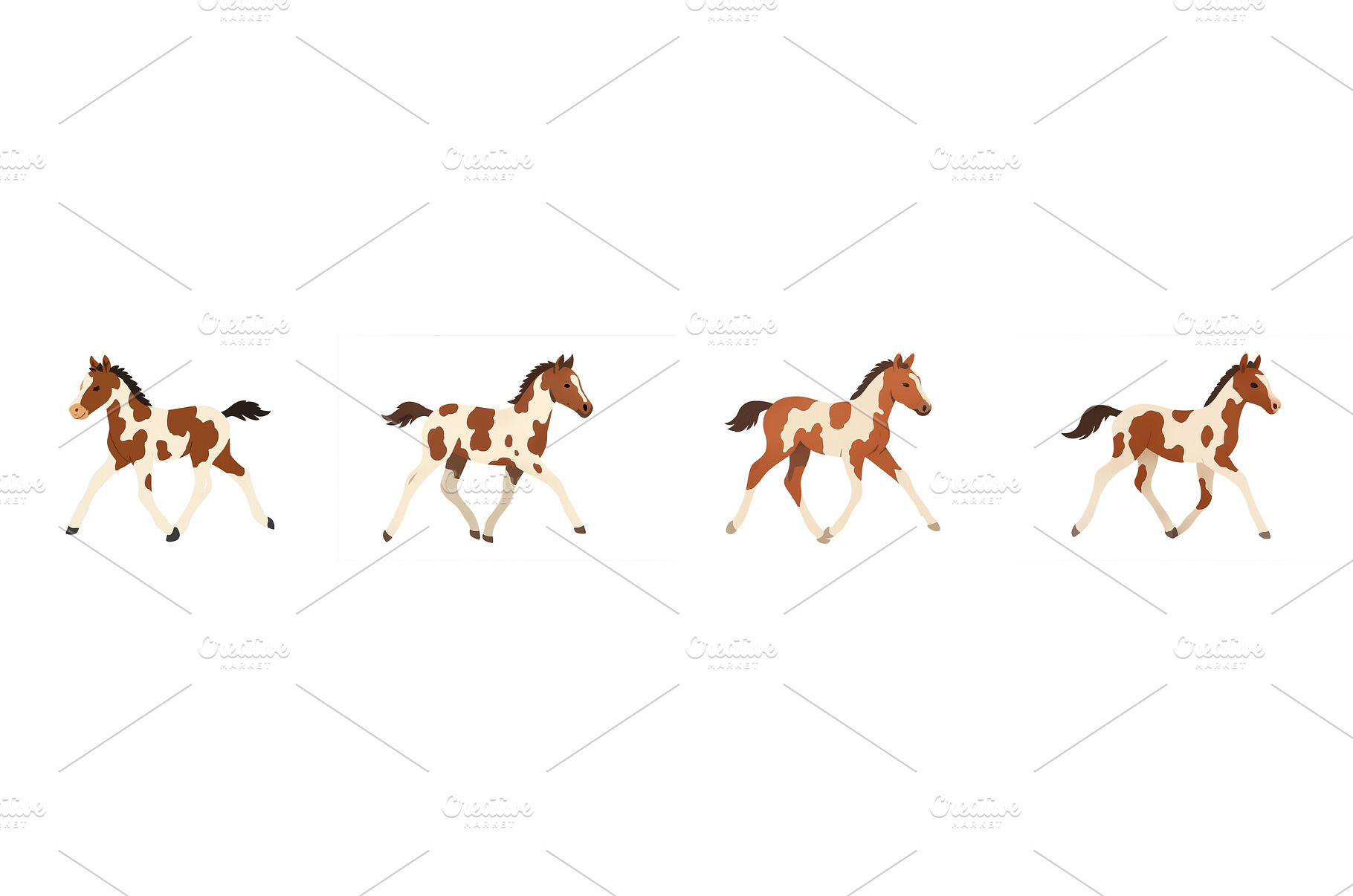 Colorful cartoon horses trotting, an Animal Photo by ZinetroN