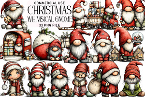Whimsical Christmas Gnome Clipart, an Illustration by Daily.Designs