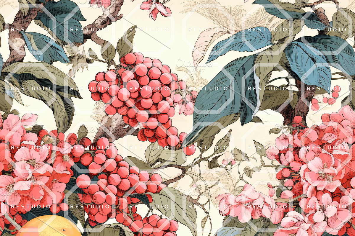 CHINOISERIE FRUITS Seamless Patterns, a Texture Illustration by RefinedFantasyStudio (Photo 2 of 9)