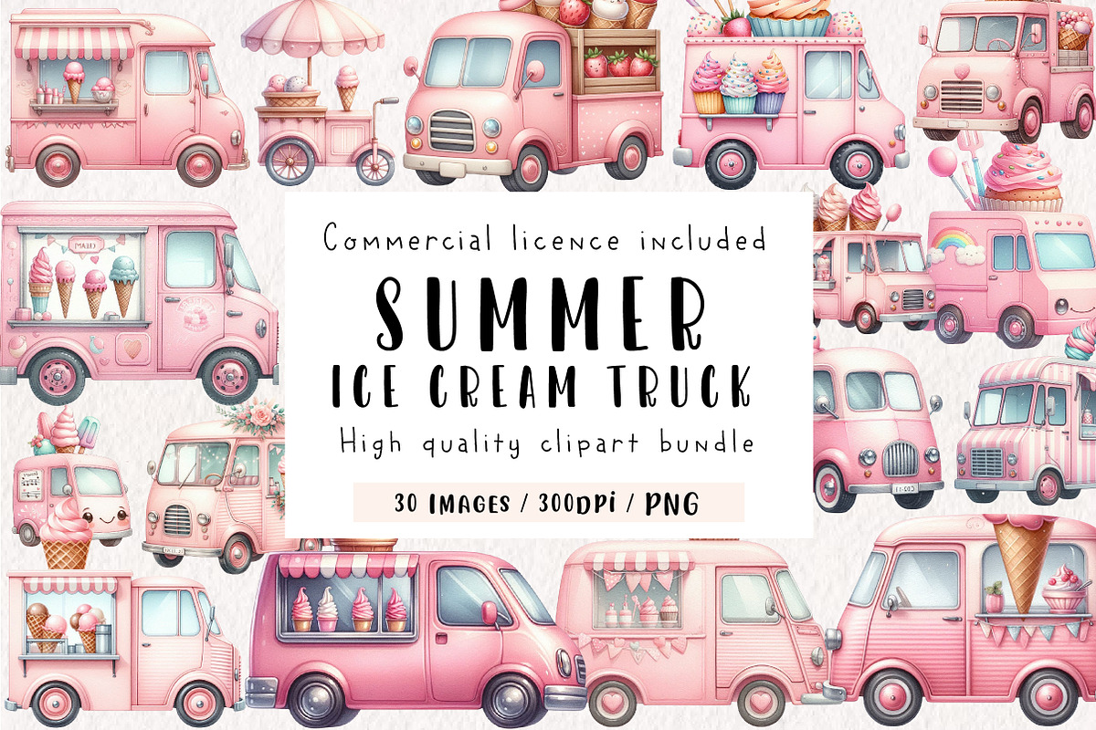 Summer Ice Cream Truck Clipart, an Illustration by CreationArt (Photo 1 of 9)