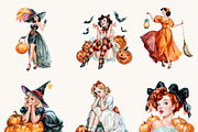 Watercolor Halloween Pin Up Witch, a Seasonal Illustration by BusyDaydesign (Thumbnail 4 of 9)