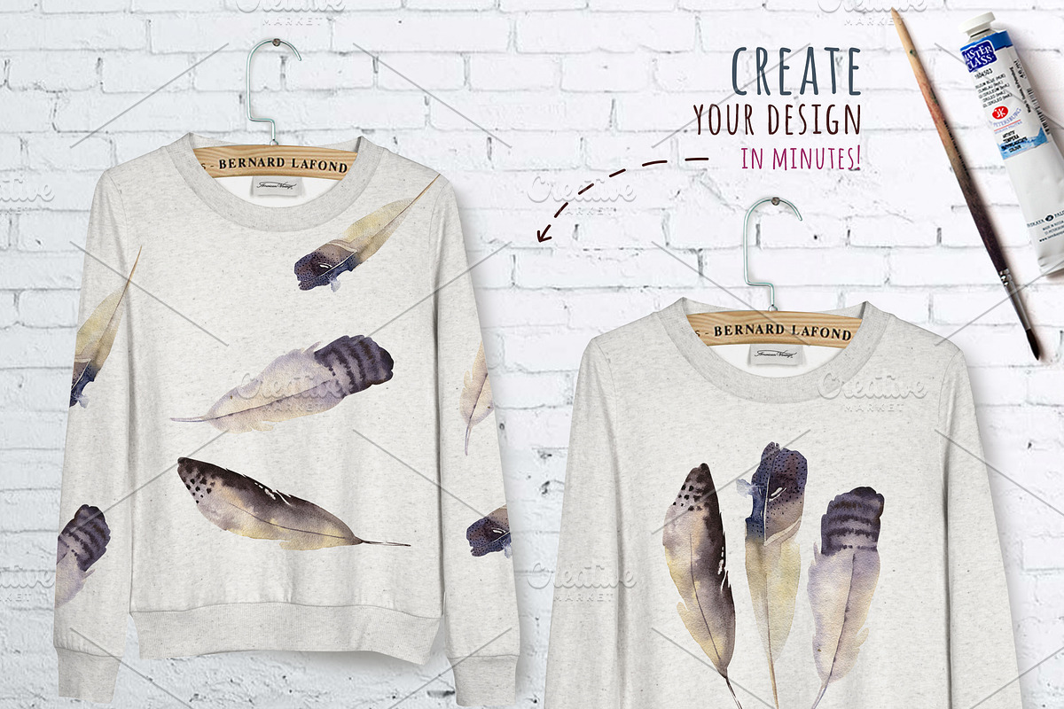 Watercolor BOHO feather DIY_4, an Object Graphic by Peace ART (Photo 3 of 7)