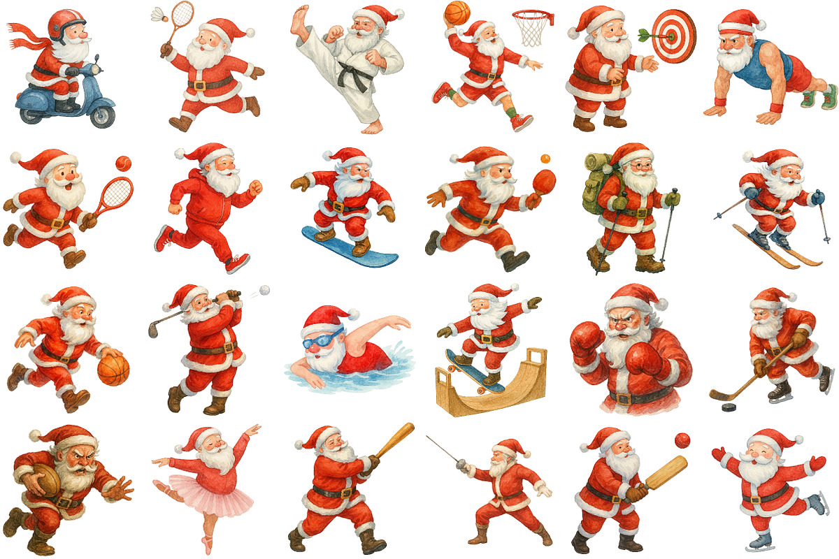 Watercolor Santa Playing Sport, a Sport Illustration by Daily.Designs (Photo 2 of 5)