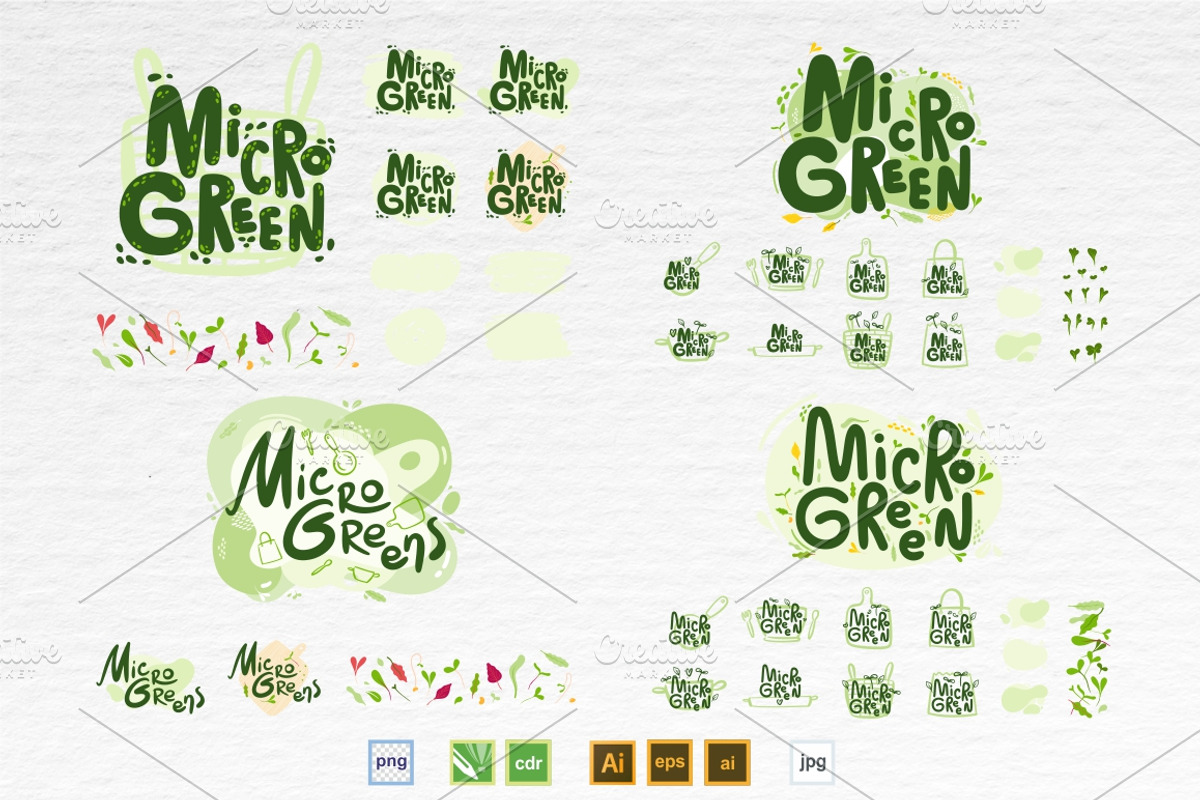 Microgreens Logo Vector Set, an Object Illustration by ElenaKovalyova (Photo 4 of 16)