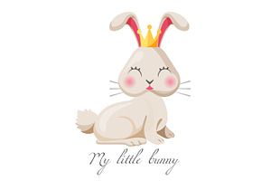 My Little Bunny Girl Cute Princess Vector In Gold Crown