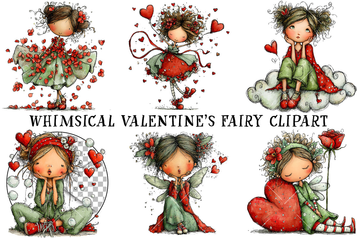 Whimsical Valentine's Fairy Clipart, an Illustration by OK Design (Photo 2 of 6)