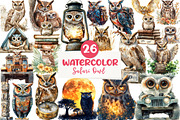 Watercolor Safari Owl Clipart, an Illustration by CreationArt (Thumbnail 1 of 5)