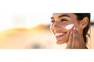 Woman happily applying sunscreen at, a Nature Photo by Igor Tichonow