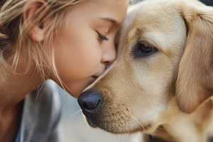 Tender moment between a young girl, an Animal Photo by MistyDay