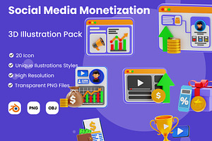 Social Media Monetization 3D Pack, an Object 3D Model by novia99design