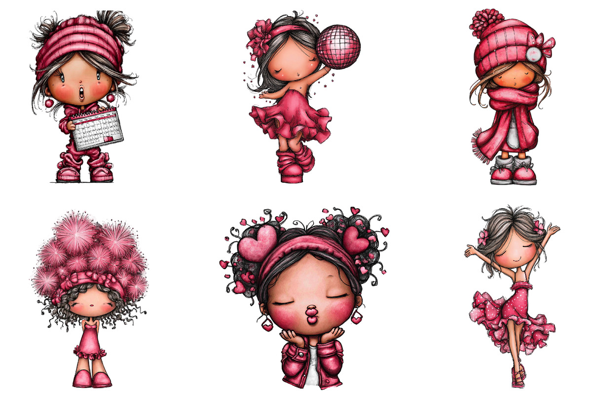 Quirky Girl New Year Clipart, an Illustration by designcity5 (Photo 2 of 5)