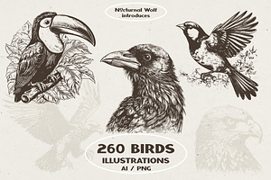 260 Birds Illustrations, an Animal Illustration by Nocturnal Wolf