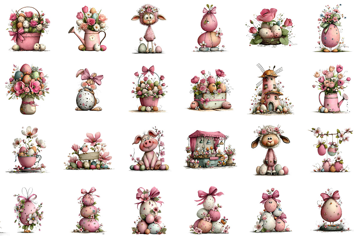 Pink Easter Watercolor Clipart Bundl, an Illustration by Sublimation Artist (Photo 2 of 7)