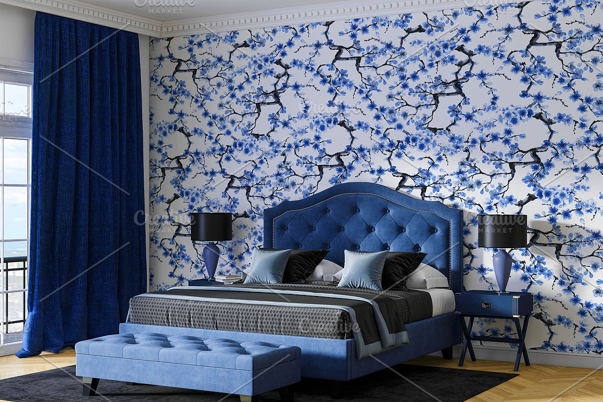 Blue Sakura (Seamless Patterns), a Pattern Graphic by Sveta Aho (Photo 2 of 3)