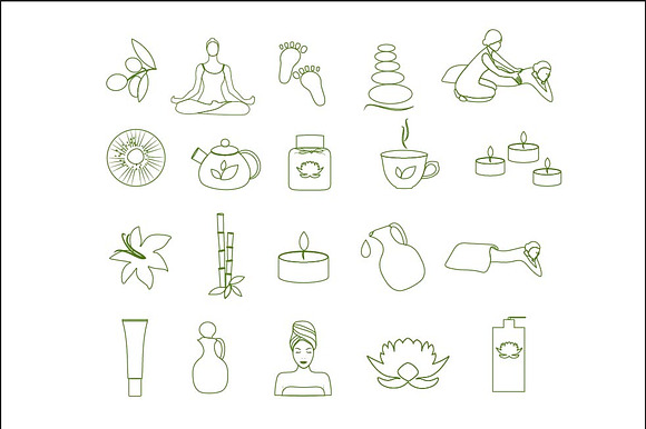 Outline Spa And Massage Icons Set.