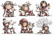 Winter Girl and Reindeer Clipart, an Illustration by Libby Wishes (Thumbnail 2 of 9)
