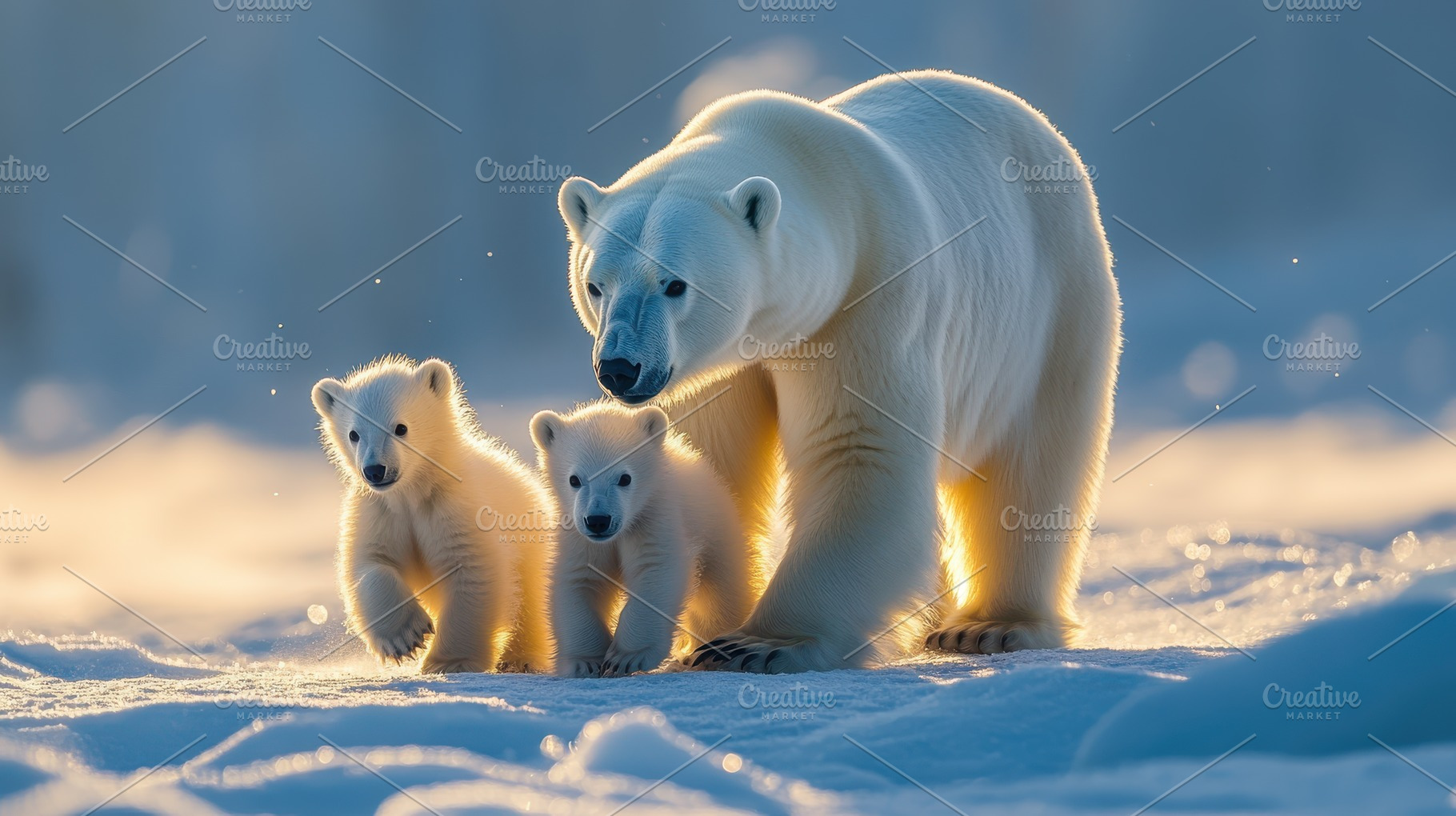 Polar bear family on Arctic ice, cub, an Animal Photo by Pixeness Studio