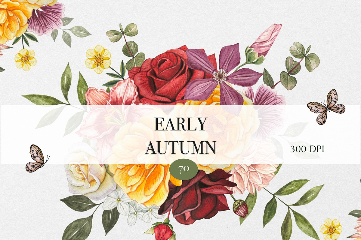 Watercolor Autumn Garden Flowers, an Object Illustration by DiashaArt (Photo 1 of 12)
