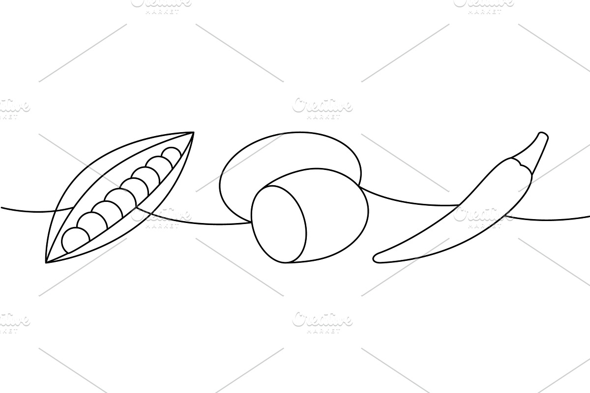 Bunch of peas, potato, chili pepper, a Food Illustration by GraphiShop