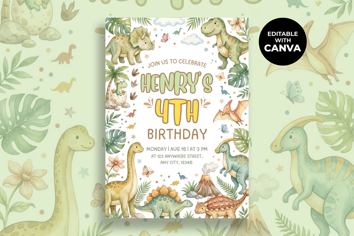 Dinosaur Birthday Invitation, an Invitation Template by M9 Design (Photo 1 of 4)