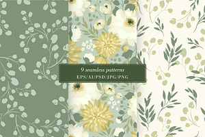 English Garden. Seamless Patterns