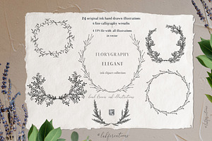 Elegant. Ink Calligraphy Wreaths