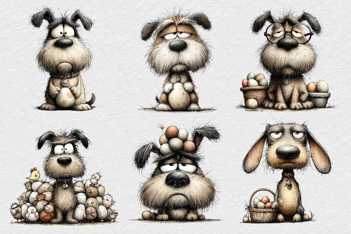 Quirky Easter Grumpy Dog Clipart, an Illustration by DreamCafeArt (Photo 4 of 6)