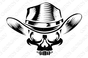 Skull Cowboy Hat Grim Reaper Cartoon, an Illustration by Christos Georghiou