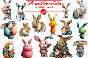 Whimsical Bunny Easter Clipart, an Illustration by Watercolor design