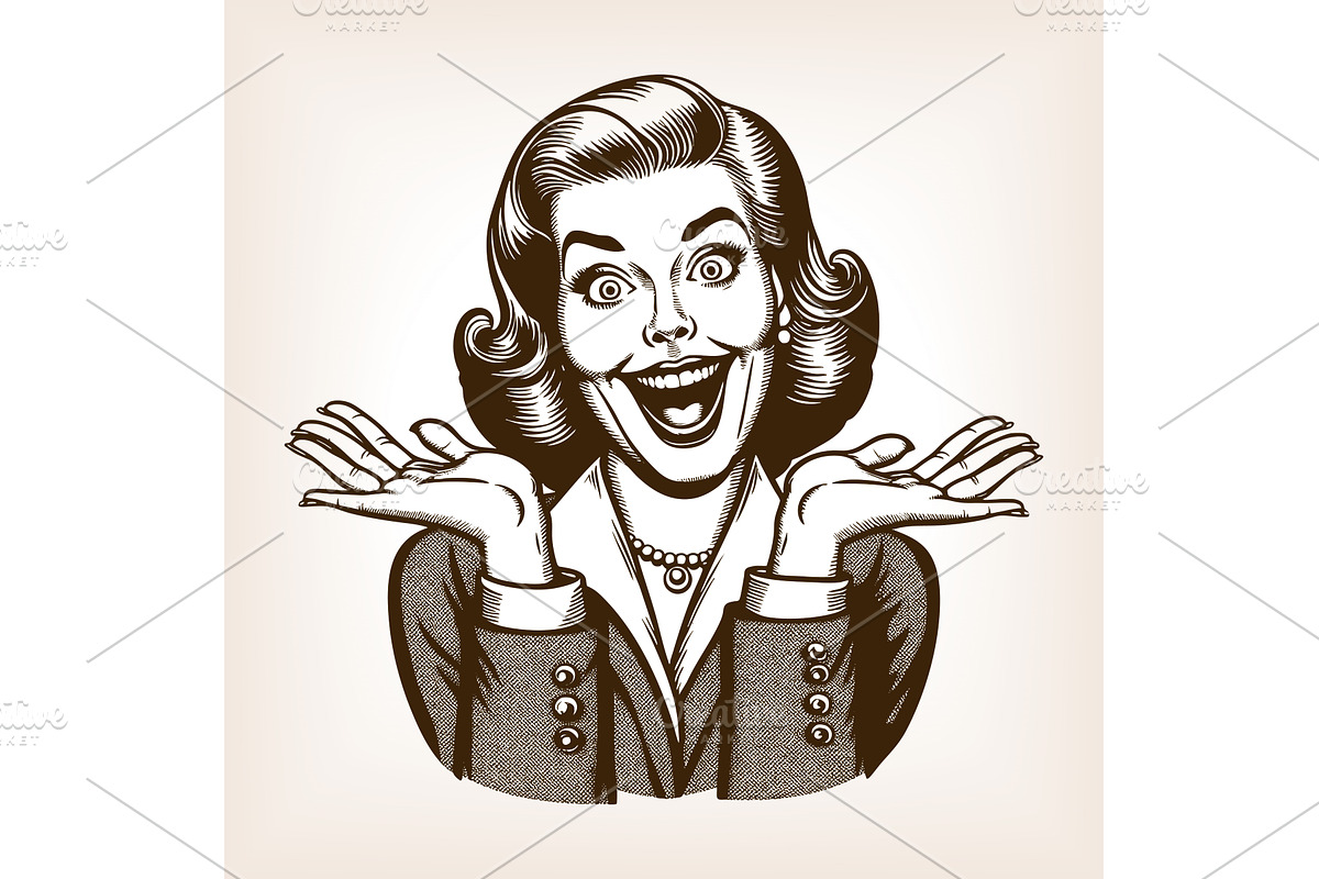Surprised retro woman engraving, a Person Illustration by AlexArt