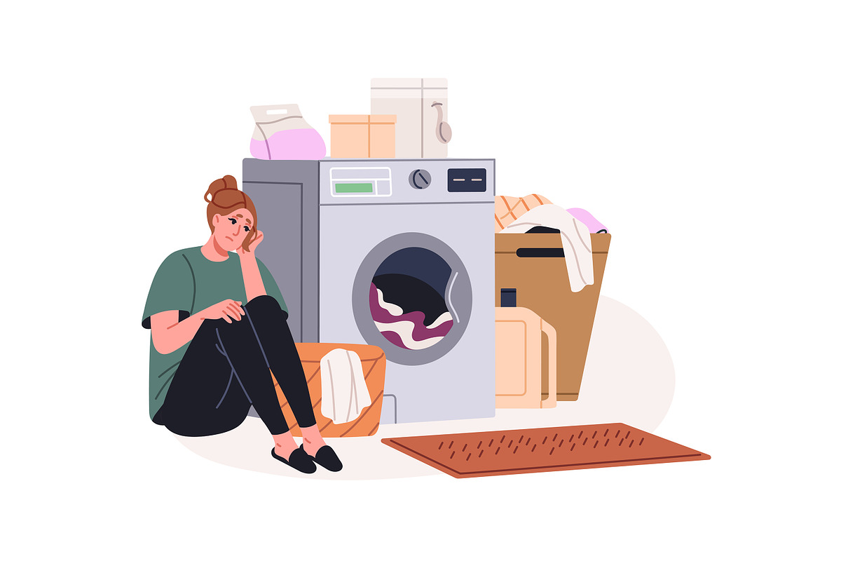 Tired housewife cleaning, cooking, a Person Illustration by PaperTrident (Photo 4 of 7)