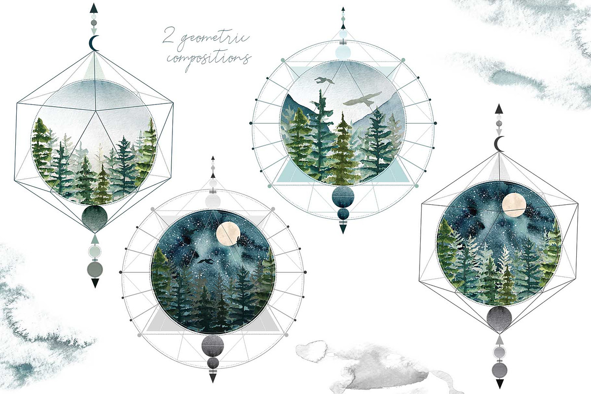 Watercolor fir trees and mountains, an Illustration by marie dricot (Photo 3 of 11)