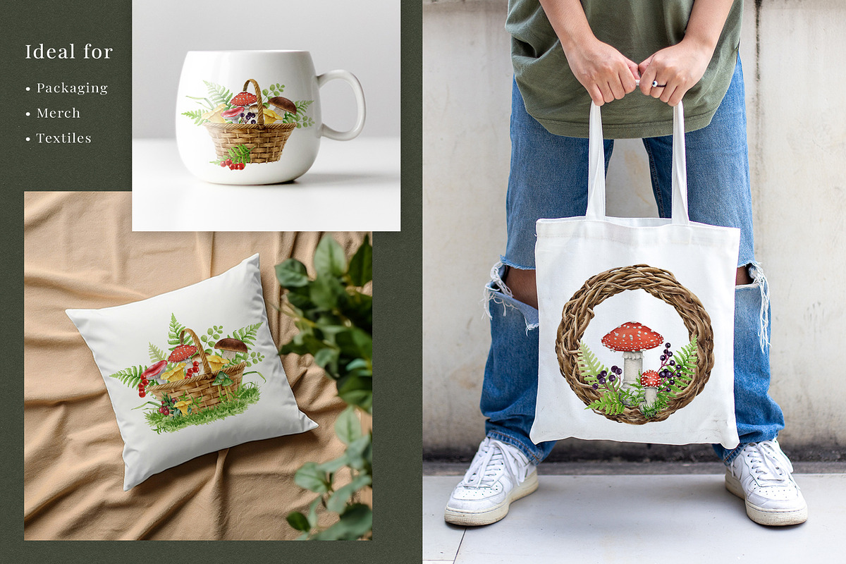 Forest Mushrooms Watercolor Clipart, a Decorative Illustration by AnitaPol (Photo 4 of 21)